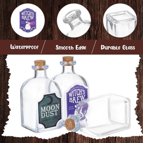 Baderke 12 Pcs Halloween Glass Potion Bottles with Stickers, Square