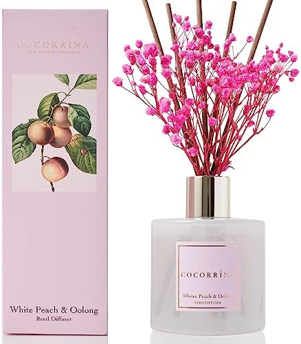 Cocorrína Reed Diffuser Sets - 6.7 oz. White Peach& Oolong Scented Diffuser with 8 Sticks Home Fragrance Reed Diffuser