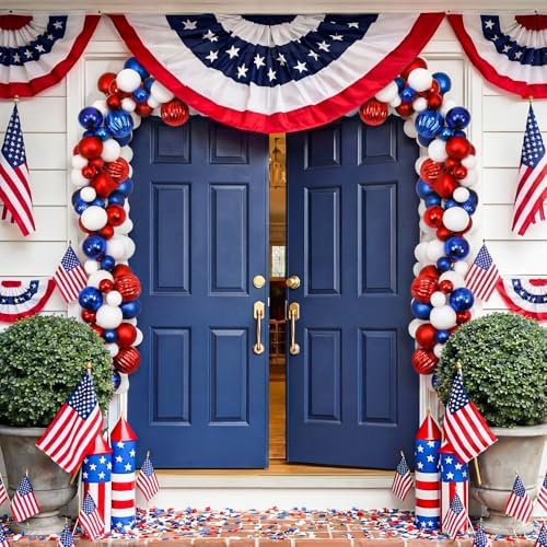 Suncalla 6ft Patriotic Red White Blue Ball Garland 4th of July Garland 250th Anniversary Glitter Red White Blue Bead Hanging Ornament Banner for Independence Day Table Wall Decoration Supplies