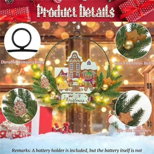 Pre-Lit Christmas Wreath for Front Door, Lighted Witch with 6H On/18H Off