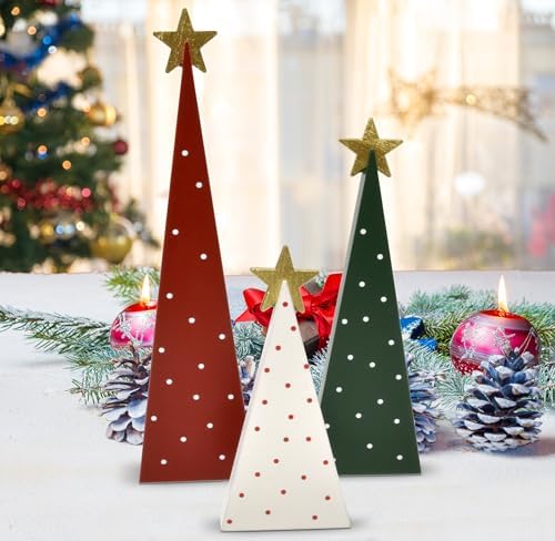 3 Christmas Trees Wooden Table Decorations Centerpiece Block Holiday Tree