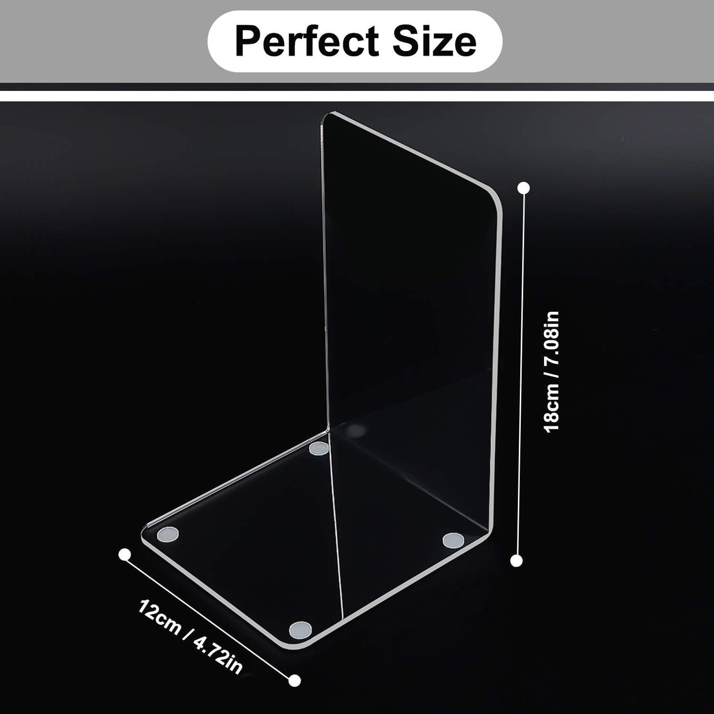 Plastic Acrylic Bookends / 7.08 x 4.72 / Th:3mm/0.12 / Clear / Set of 8