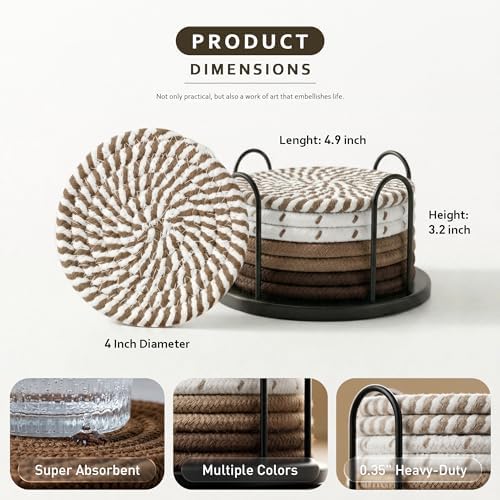 Lazebox Coasters Set of 8 for Drinks, 4 Inch Large Coasters for Coffee Table, Tabletop Protection for Hot & Cold