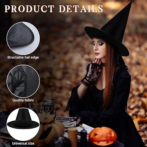 Black Halloween Witch Hat Floating Witch Hats Hanging Wizard Hat for Halloween Party Decorations