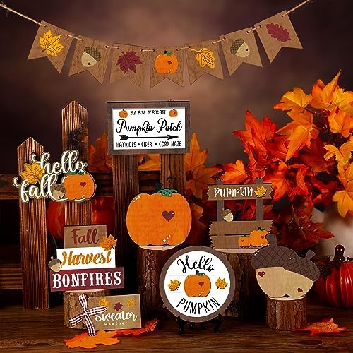 BBTO 15 Set Fall Tiered Tray Decor Rustic Farmhouse 3D Layered Wooden Signs