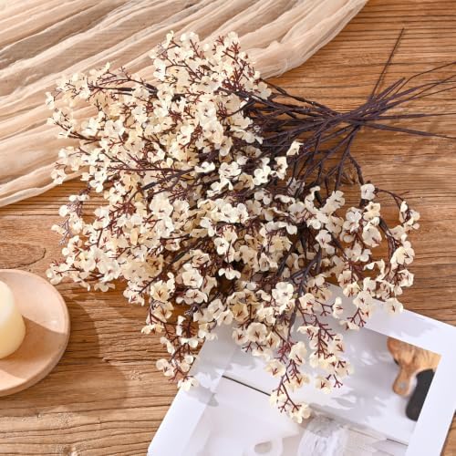 20 Pcs Baby Breath Flowers Artificial Bulk, Fake Fall Flowers, Champagne