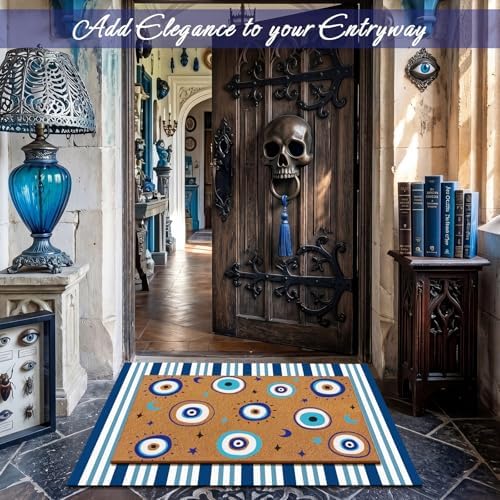 Tinideya 2 Pcs Blue Evil Eye Layered Doormat Set