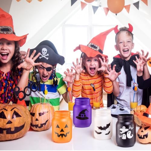 LemonRoad 4 Pcs Halloween Centerpieces for Table Mason Jars Vase Decoration