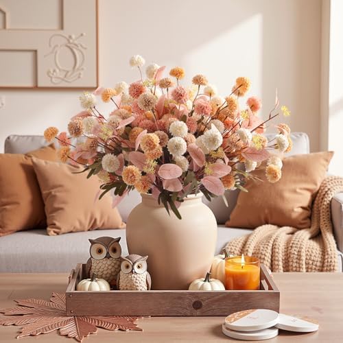 Alupssuc 16 Pcs Faux Silk Mums with Eucalyptus, Fake Chrysanthemum for Vase