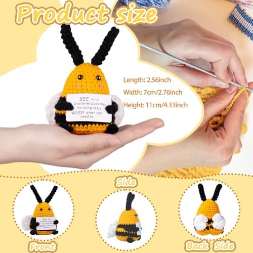 DUQGUHO Bee Support Crochet Emotional Bees Gifts for Women Funny Gift Themed Decorations Cute Stuff Handmade Knitted Birthday for Her