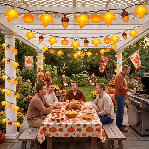 8.5Ft Fall Thanksgiving Decor String Lights, 10 LED Maple Leaves Acorn Pumpkins Lights Home Porch Fireplace Autumn Harvest Party, Indoor Outdoor Thanksgiving Decor, Plug in