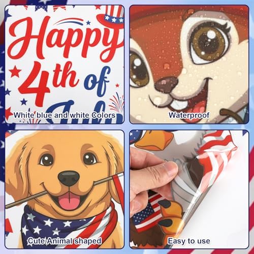 COCHIE Happy 4th of July Window Clings 6 Sheets, Red Blue White Owl Window Decals Stickers for Office Home Classroom Party Decorations, Patriotic Fourth of July Animals Windows Cling (Patriotic)