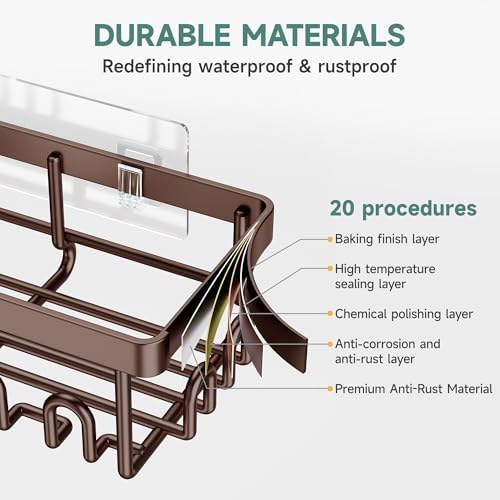 Veken Shower Caddy 6-Pack, No Drilling & Rustproof, Waterproof Adhesive Shelves Rack with Soap Holder, Large Capacity