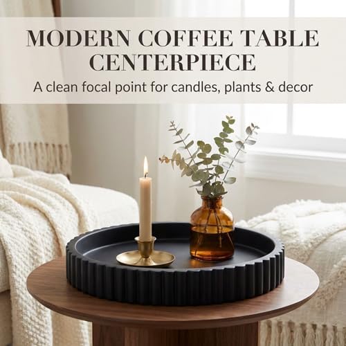 OAKOA Black Round Tray for Home Decor - Black Tray Decorative Centerpiece