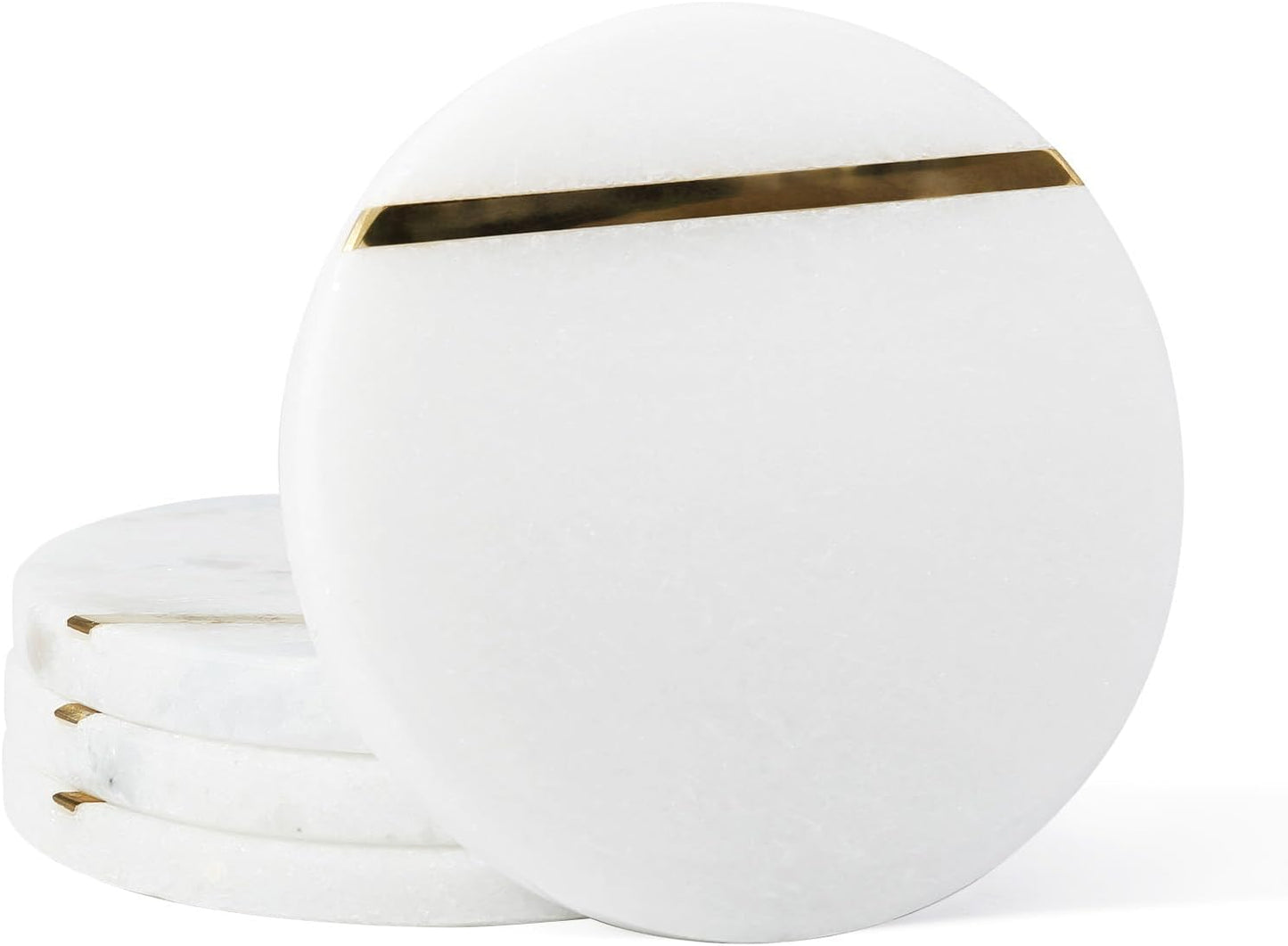 4" Stone Coaster for Drinks Coffee / White&gold / Set of 4