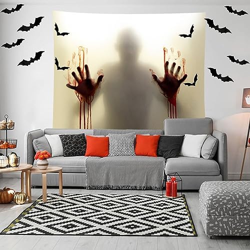 5X5ft Halloween Curtains Decorations Window Banner Cover Large Backdrop Wall Background Halloween Party Decorations for Home Outdoor Indoor