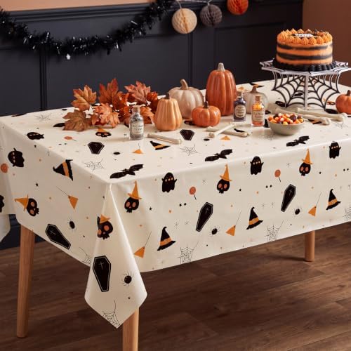 6 Pack Halloween Tablecloth, 54" x 108"Disposable Plastic Table Cloths Cute Ghost Halloween Table Covers for Home Decor Halloween Party Decorations