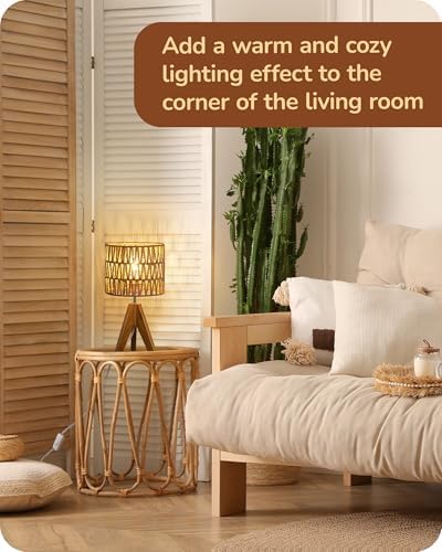 EDISHINE Rattan Small Table Lamp, Boho Nightstand Lamp, 14.2", E26 Base