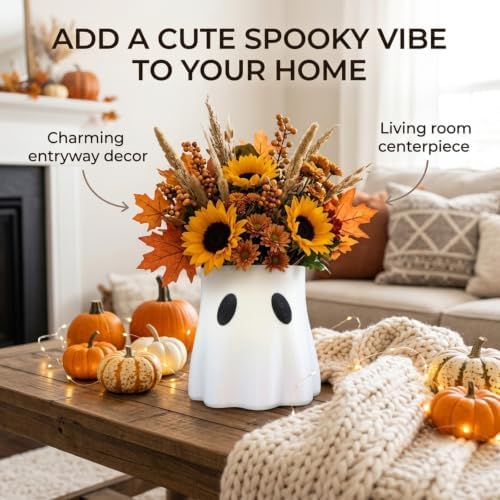 Ghost Bucket Vase, Funny Halloween Ghost Bucket Decor, Cute Candy Bowl & Planter Pot, Indoor Outdoor Garden Home Decor, Spooky Halloween Bucket Pot for Plants or Candy