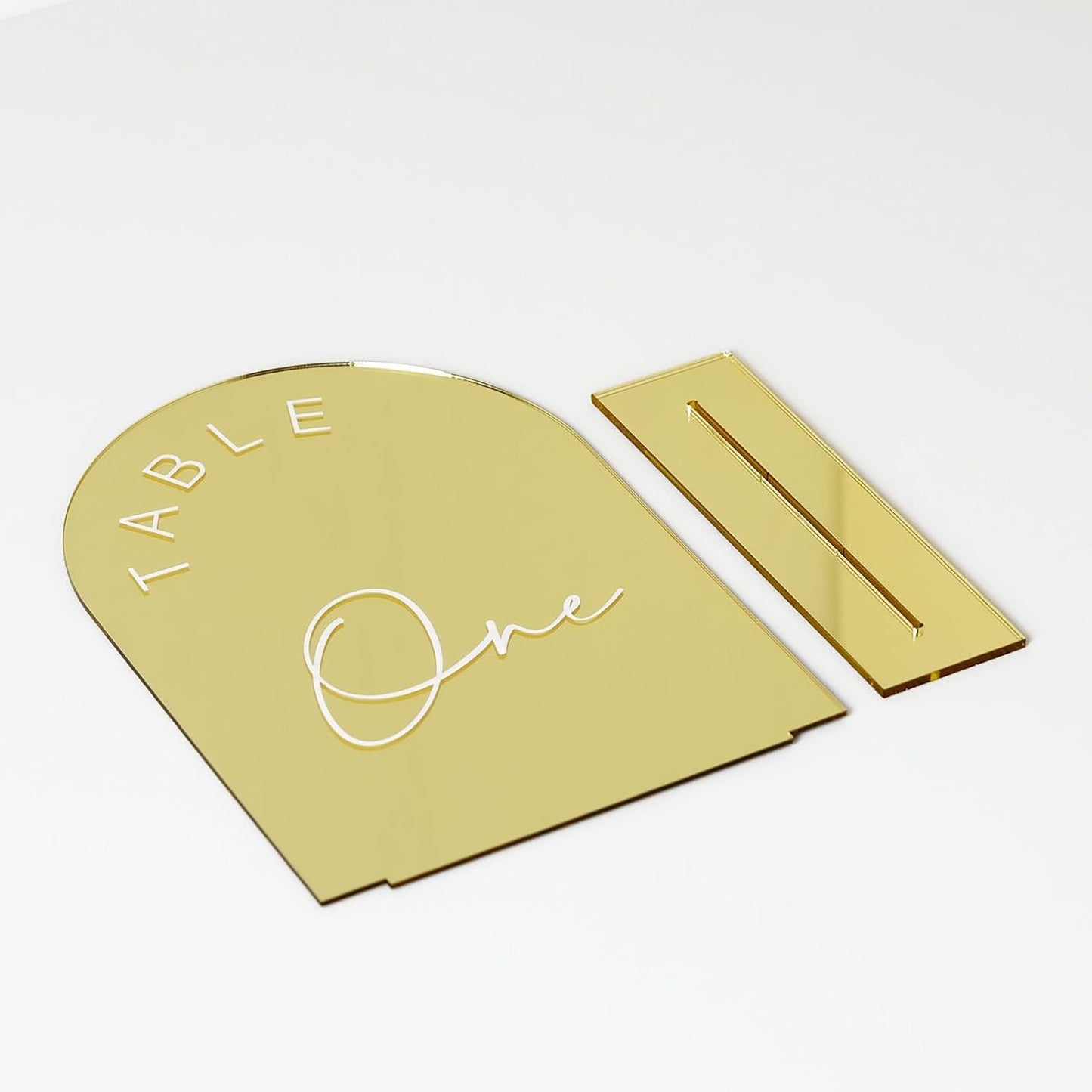 Gold Mirror Arched Wedding Table Numbers 1-10 with Stands, 5x7 Inch Acrylic Arch Sign with Holder, Gold Arch Acrylic