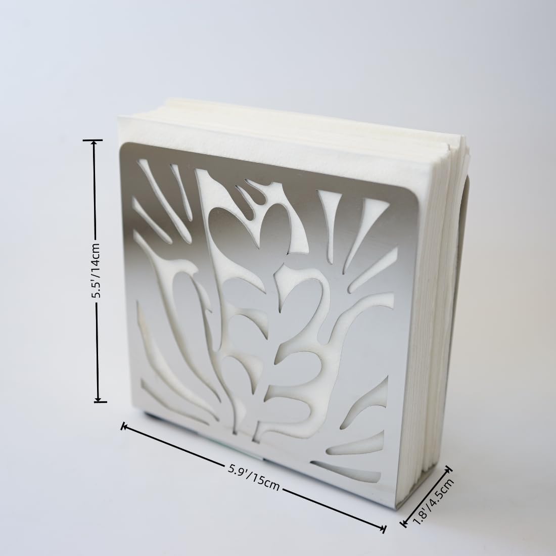Stainless Steel Modern Art Leaves Silhouette Tabletop Napkin Holder / Silver