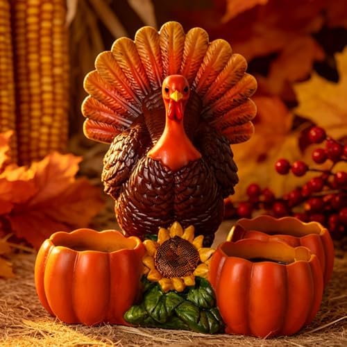 Thanksgiving Turkey Tealight Candle Holder with 3 Pumpkin