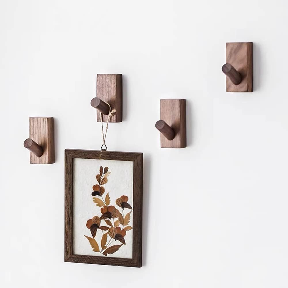 Wooden Coat Hooks Wall Mounted / Rectangle-black Walunt / Set of 5