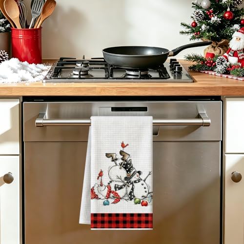 Christmas Kitchen Towels Snowman Waffle Hand Towels for Kitchen Decor