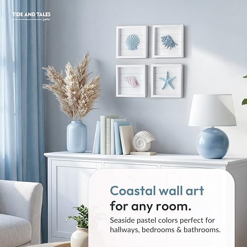 Tide and Tales 3D Coastal Wall Art, Beach Wall Decor, Framed Set of 4