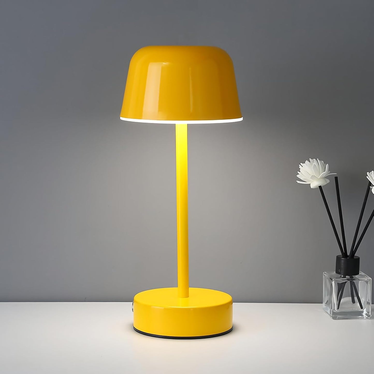 Rechargeable Table Lamp, Yellow Mushroom Table Lamp with USB Port, Battery Operated Touch Small Lamp for Nightstand