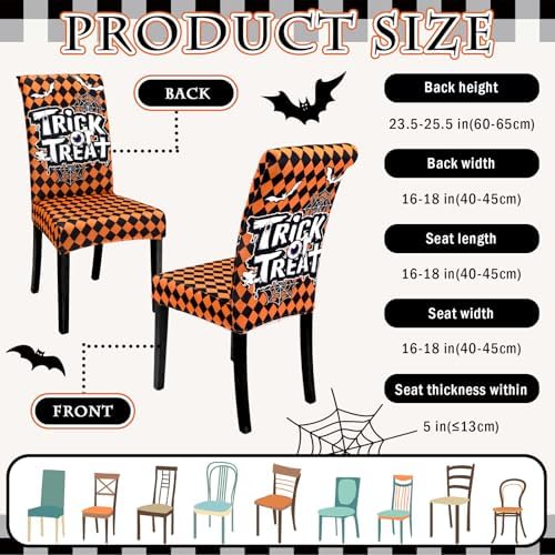 FuWeave 6 Pcs Halloween Chair Covers Spooky Ghost Dining Chair Covers