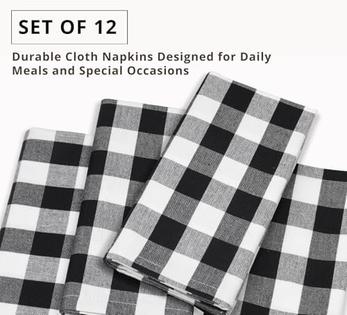 PurpleEssences Plaid Napkins 18x18 Buffalo Plaid - Black & White