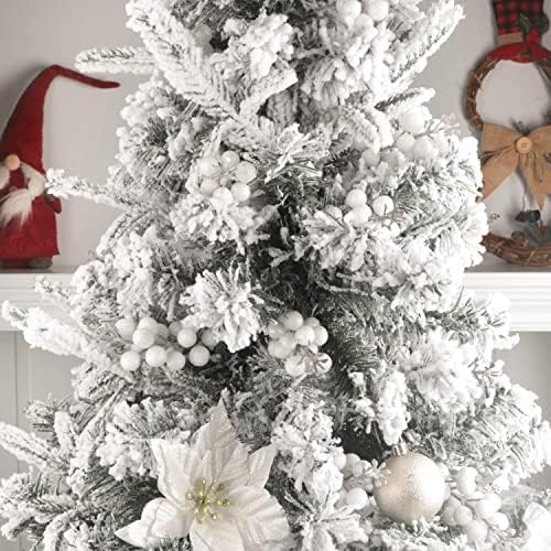 24 Pack Glitter White Berry Stems,7.5 Inch Christmas Sparking Red Faux Winter Berry Sprigs,Artificial Red Berries Branches for Christmas Tree Garland Wreath Crafts Season Winter Home Decor