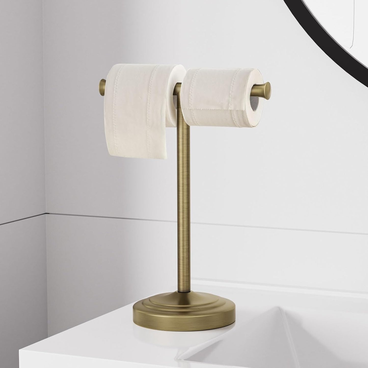 RUMOSE Antique Brass Hand Towel Holder Stand Countertop Towel Rack | 13 Inch Bathroom Kitchen Vanity T-Shape Towel