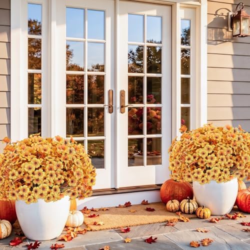 22 Pack Artificial Fall Flowers Mums for Outdoor Indoor(Fall Yellow)