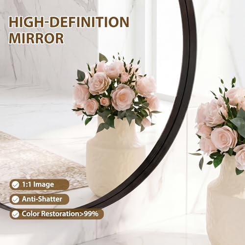Bathroom Round Mirrors for Over Sink, 30 Inch Wall Circle Mirror with Matte Metal Frame, Modern Wall Mount Vanity