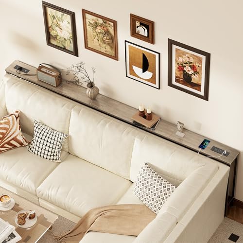 SUPERJARE 102.4 inch Narrow Behind Couch Table with Charging Stations