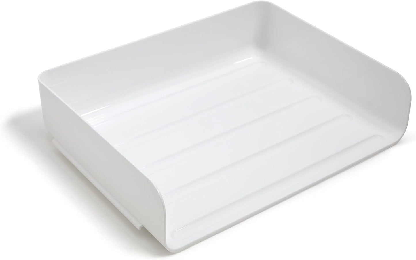 TRU RED Side-Load Stackable Letter Tray, Plastic, White, 12/Carton | High-volume desktop organizer for paper and
