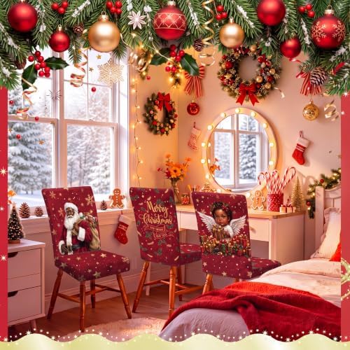 Moukeren 6 Pcs Christmas African American Dining Chair Covers