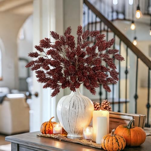 6 Pcs 20'' Fall Burgundy Red Faux Hops Stem for Vase Autumn Branches
