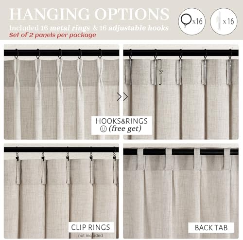 PleatedDrapes Linen Sheer Tall Windows Curtains 100 Inches Long for Living Room, Memory Trained Pinch Pleated Light