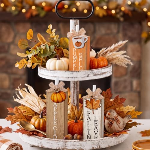 GlikCeil 3 Pcs Fall Table Decor, Wooden Maple Leaf Pumpkin Decoration