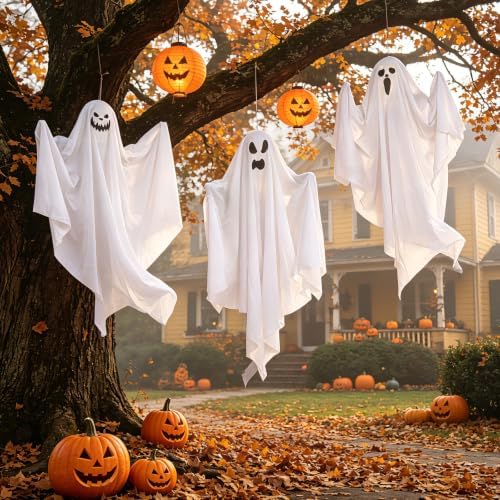 9 Pack Halloween Hanging Ghosts, 27.6 Inch Flying Ghost Decorations