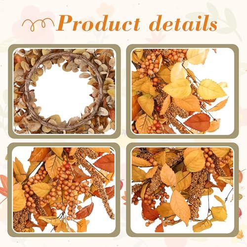 YNYLCHMX 20" Fall Wreath for Front Door, Eucalyptus and Sorghum Decor