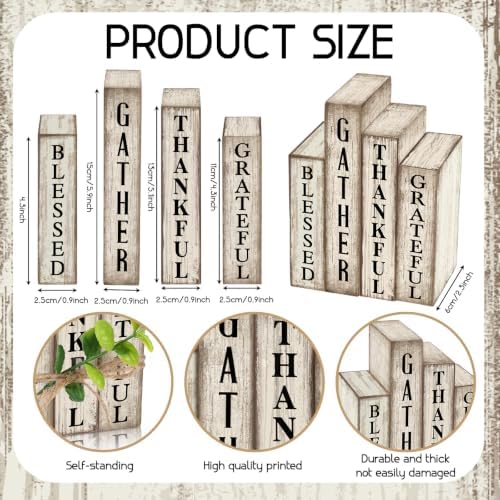 Lineshading 4 Pcs Inspirational Table Decor Wooden Book Gather Blessed Sign