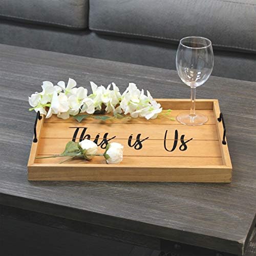 Elegant Designs HG2000-NTU Decorative Wood Serving Tray w/Handles, 15.50" x 12", This is Us, Natural Wood