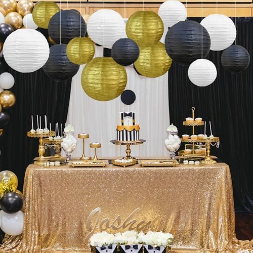 BEISHIDA Black Gold Paper Lanterns 16Pcs 6/8/10 Inch Round Chinese Lamp