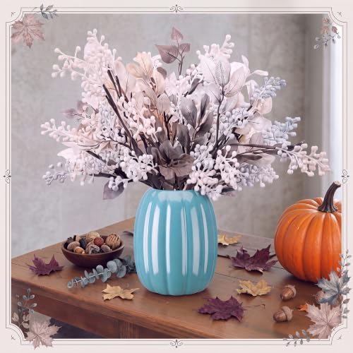 Beeveer 6.7 Inch Ceramic Pumpkin Vase, Large Blue Pumpkin Utensil Holder