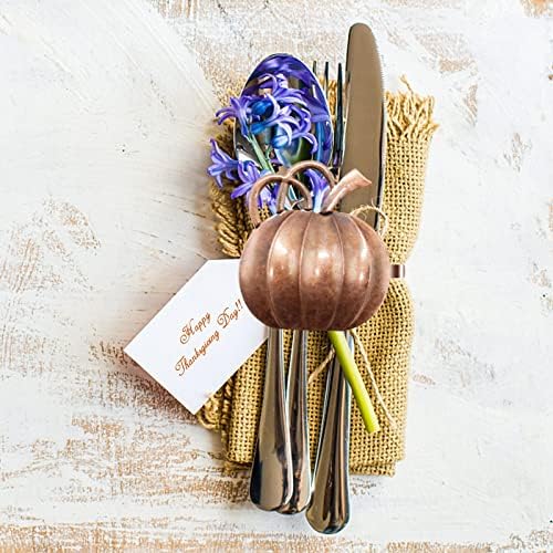 Halatool Thanksgiving Pumpkin Napkin Rings Set of 12, Alloy Fall Napkin Rings Halloween Dinner Tables Holders for Thanksgiving Weddings Holidays Gathering Dinner Party (Bronze)