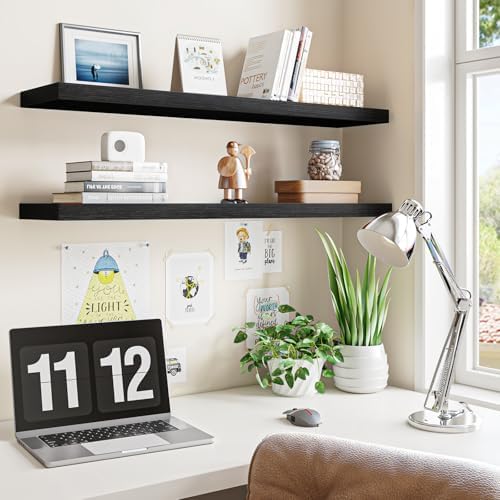 Fixwal Floating Wall Shelves for Decor (Black, Set of 2, 35.4Inch)